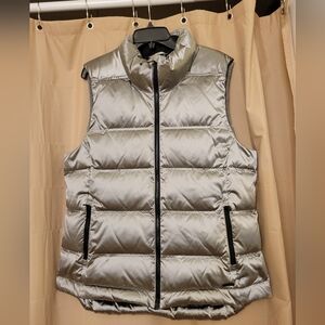 Athleta Quilted Silver Metallic Goose Down Women's Vest